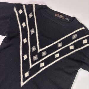 Vintage Yarnworks Sweater Dress Women's Large Black Knit Chevron Pearls Nordic